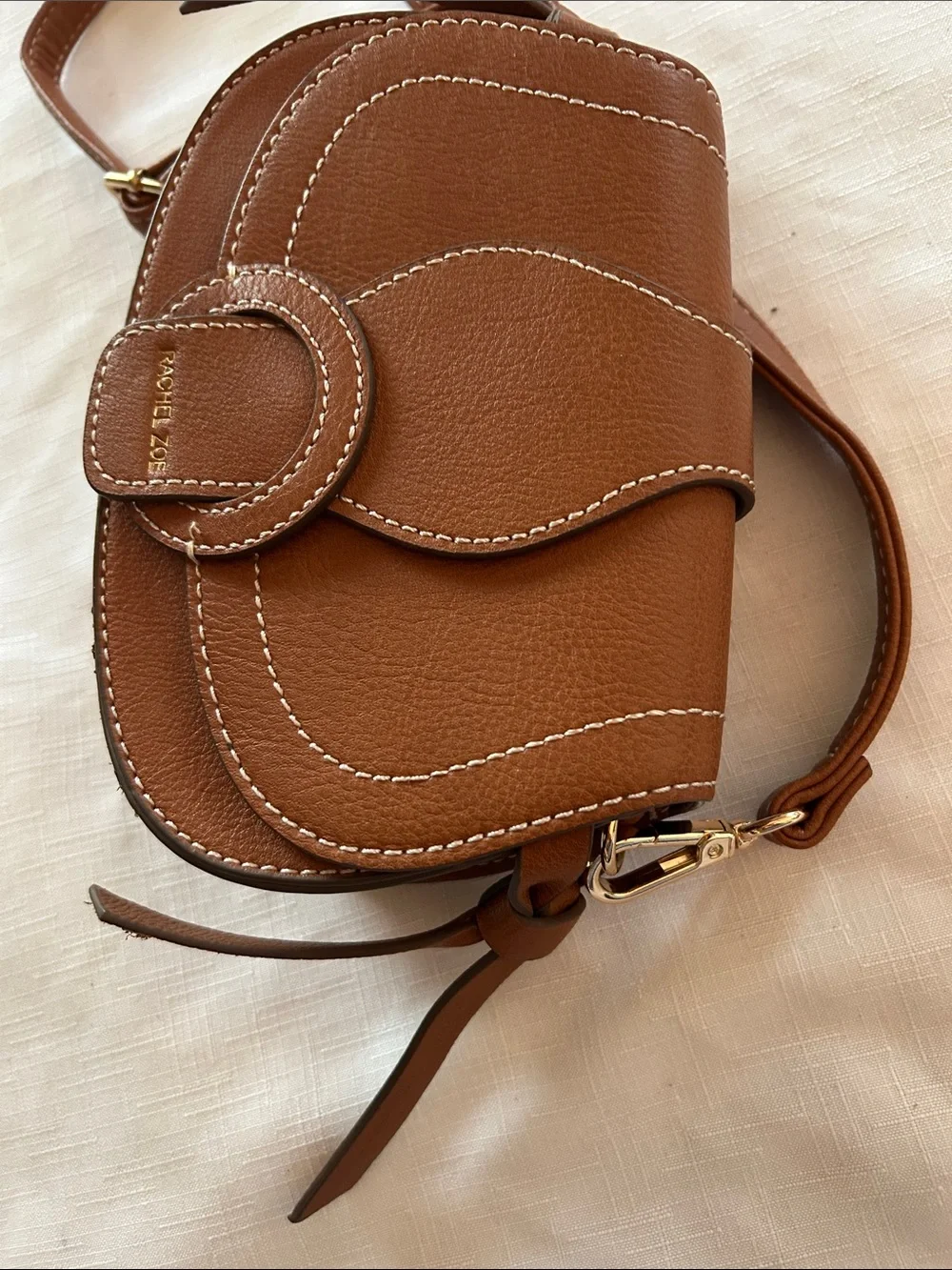 Rachel Zoe Saddle-Style Brown Leather Crossbody with Signature Ring